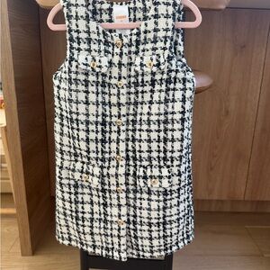 Girls Black and White Tweed Dress
